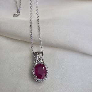 Niassa Ruby, Cambodian Zircon, Platinum Over Sterling Silver Necklace